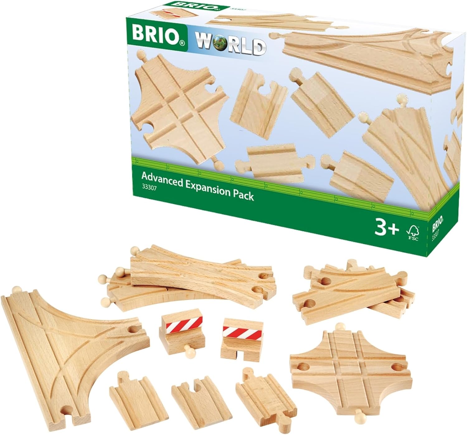 Product image of BRIO World Advanced Expansion Pack - 11-Piece Wooden Train Track - FSC-Certified - Compatible with All Railways - Includes Wooden Tracks & Switches for Interactive Railway Fun - Ages 3 & Up