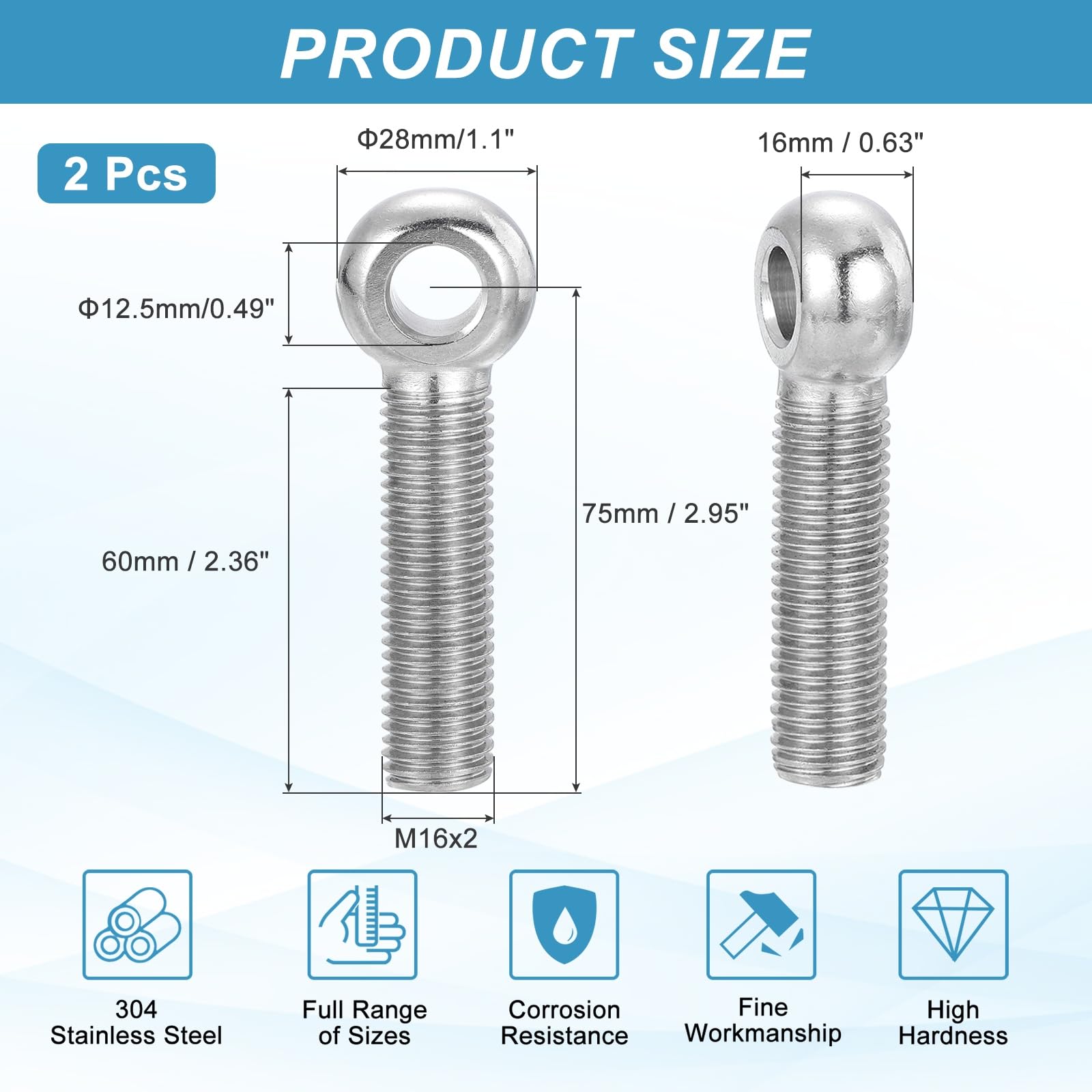 PATIKIL 2 Pcs M16x75mm Shoulder Swing Lifting Eye Bolt - Image 2