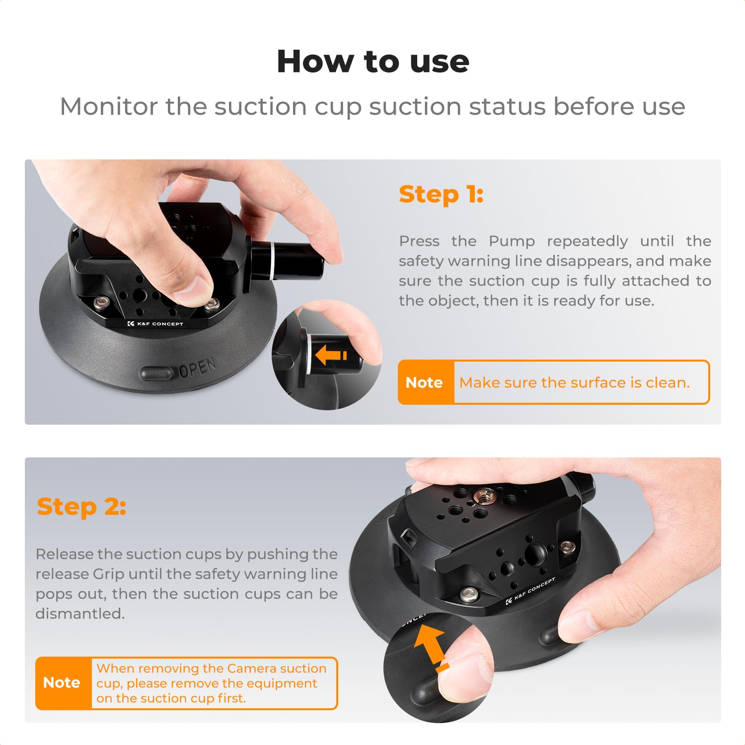 K&F CONCEPT Support à Ventouse 4,5″ (115 mm) avec Bras Magique Double Rotule, Pince Téléphone & Adaptateur GoPro – Fixation Caméra/Smartphone 1/4″ & 3/8″ pour Pare-Brise et Surface Lisse