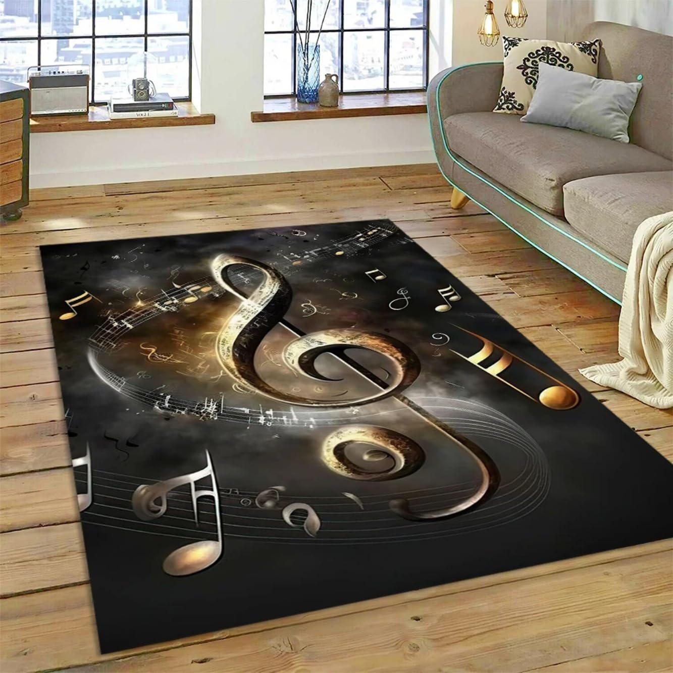 Großer Teppich,Teppiche mit Gitarre Musik Muster für Wohnzimmer Schlafzimmer,Läufer für Küche Flur rutschfeste Fußmatte Trittmatte Badematte Wohndeko (Multi 3,160x200 cm)