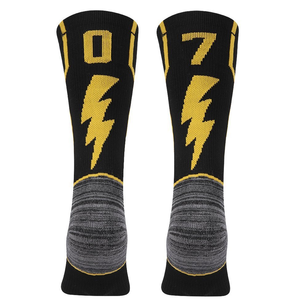 KitNSox Adult Youth Mid Calf Cushion Team Sports Number Socks for Basketball Football Baseball Gold/Black