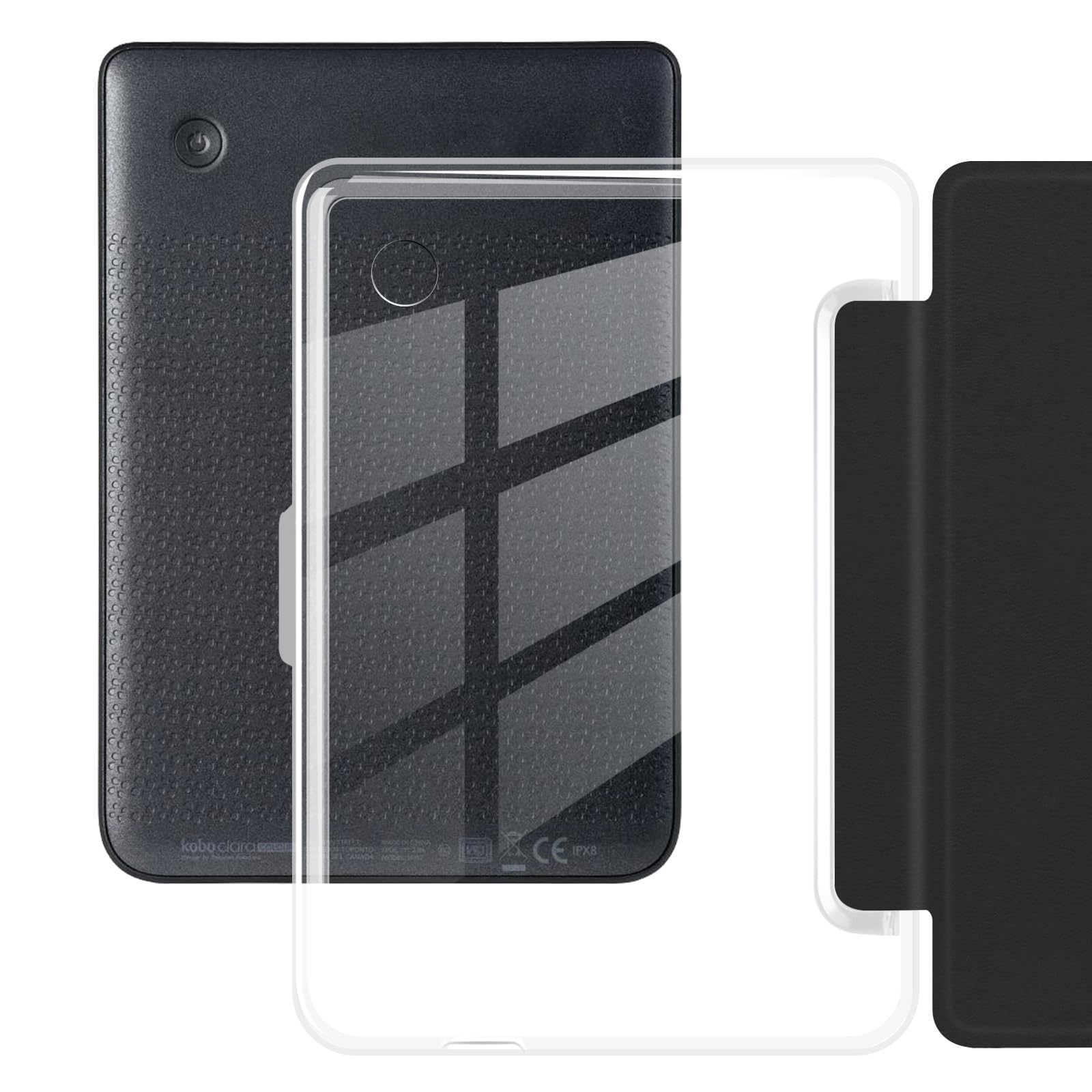 Etui na 15.2 cm Kobo Clara Color 2024 Released, ultra przezroczysta, miękka, elastyczna, przezroczysta tylna obudowa z TPU z automatycznym uśpieniami/budzeniem, kolor czarny