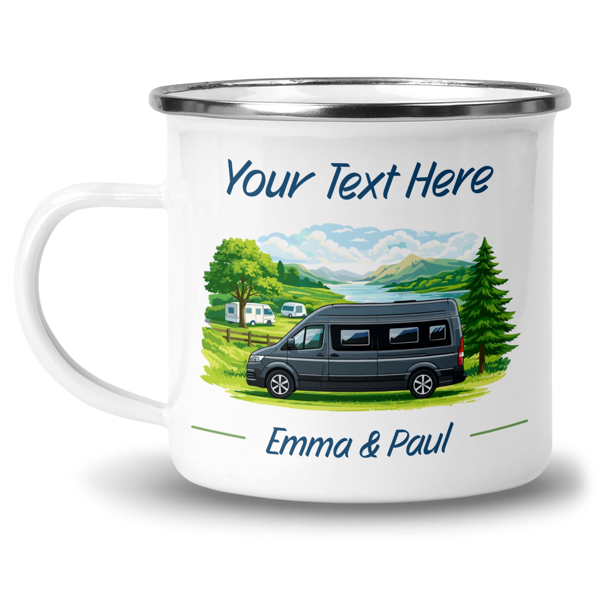 Chicken Craft Personalised Campervan Enamel Mug with Name - Panel Van Custom Colour Design - Camping Gift