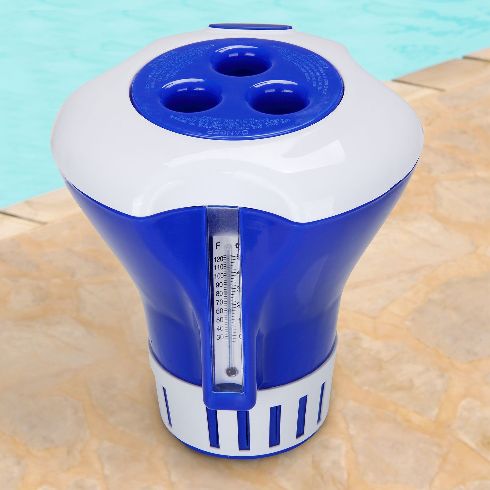 Deuba Dispensador de tabletas de Cloro Ø 17cm dosificador Flotante con termómetro de Agua para Piscina