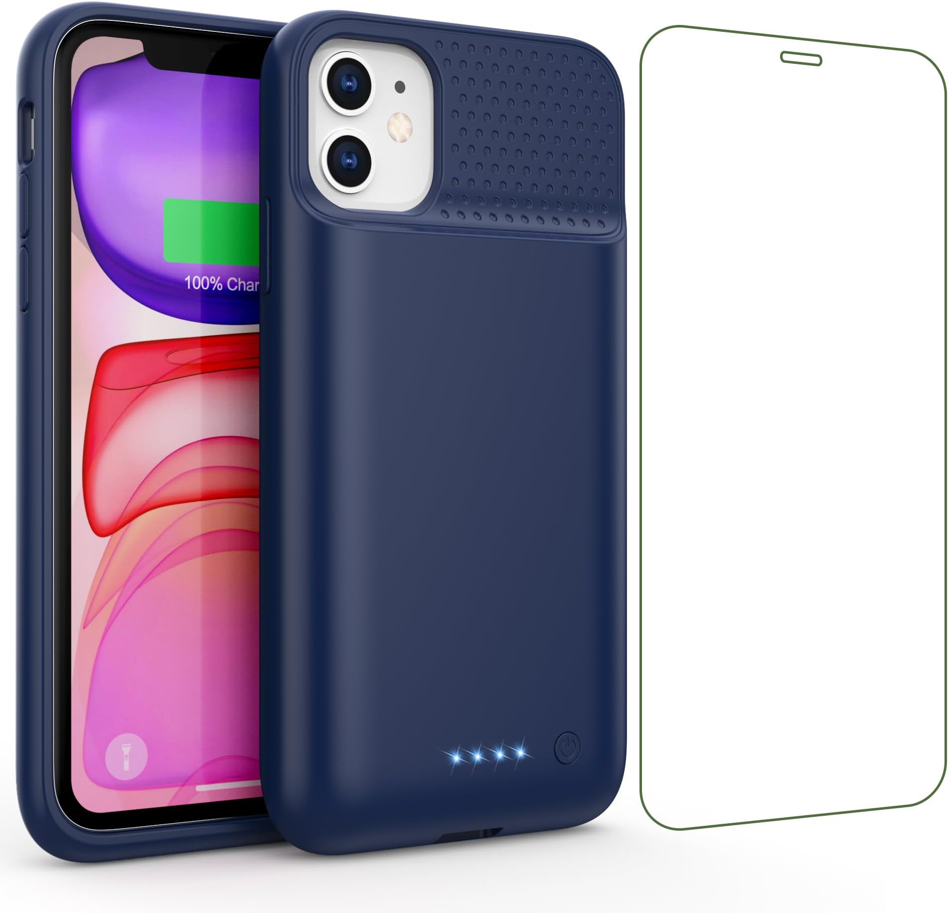 Cover Batteria 7500mAh Per IPhone 11/XR - Custodia Power Bank Ricaricabile Con Vetro Temperato, Blu - Foto 3