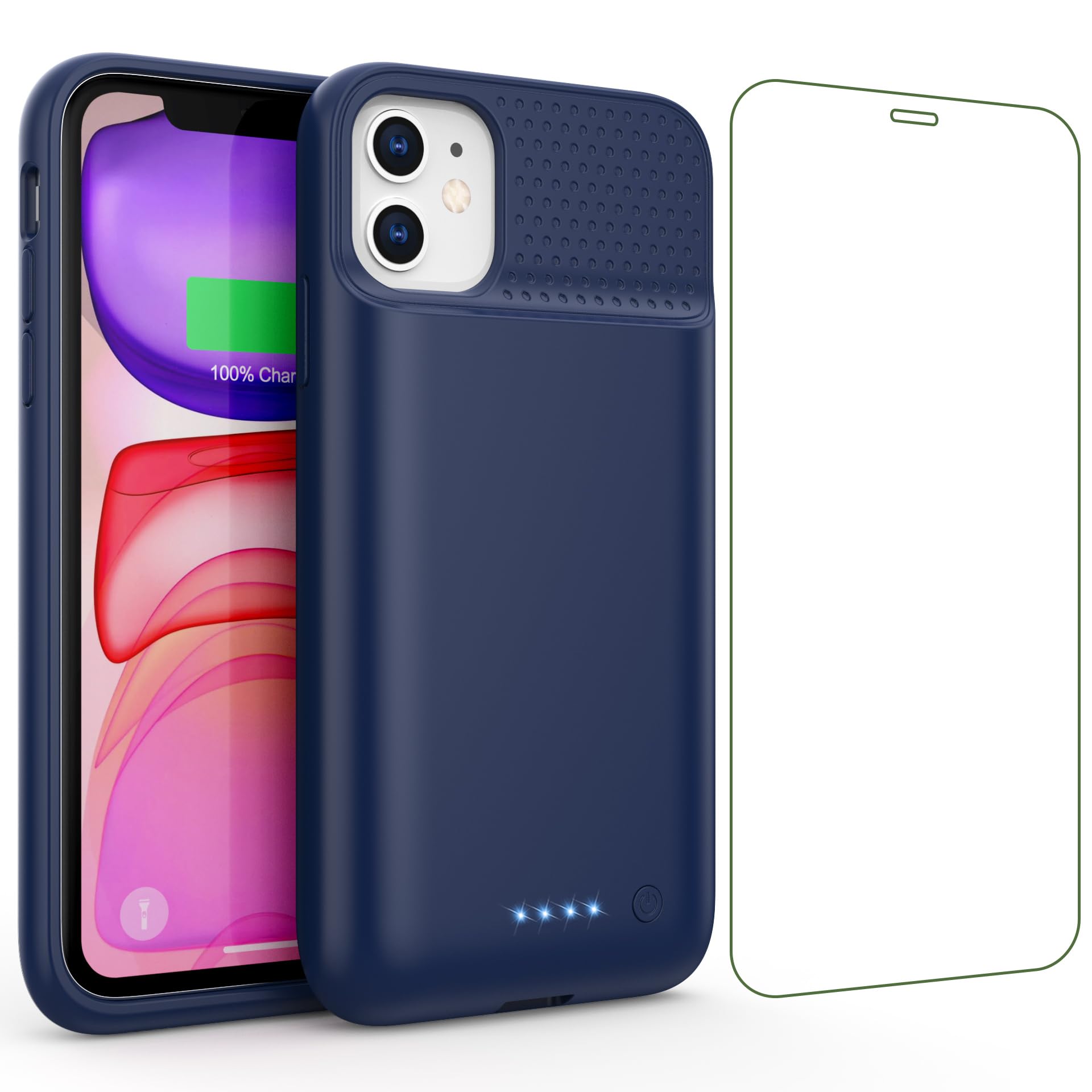 Cover Batteria 7500mAh Per IPhone 11/XR - Custodia Power Bank Ricaricabile Con Vetro Temperato, Blu - Foto 6