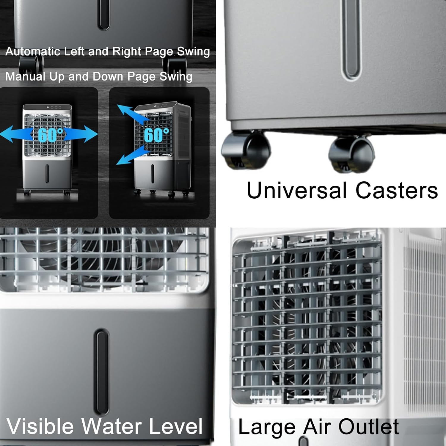 Portable Evaporative Air Cooler, 26L Water Tank, Remote Control, 4 Ice Packs, 12H Timer, 3 Wind Speeds, Energy Efficient 80W, Ideal for Indoor & Outdoor Use