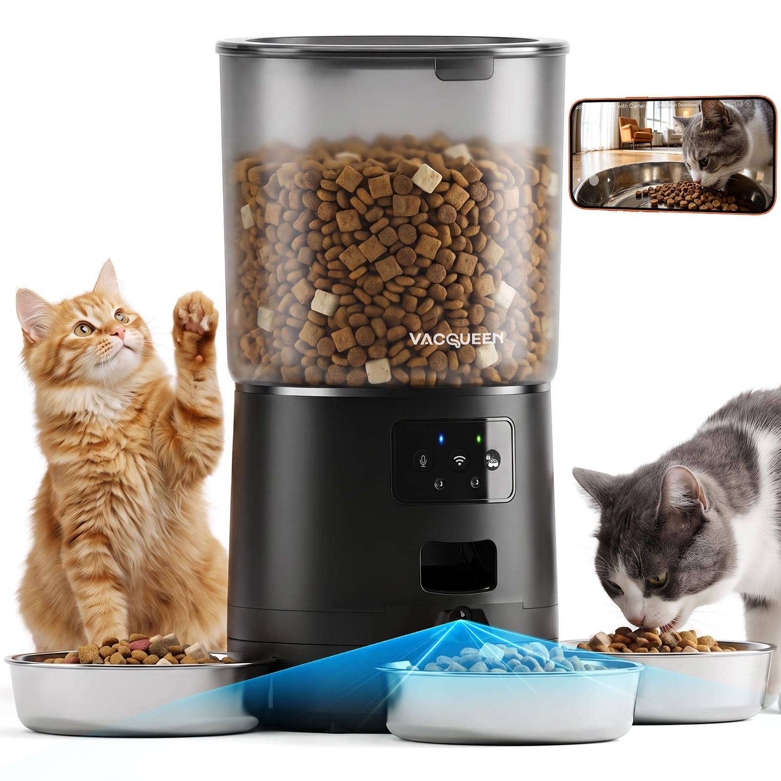 Automatic Cat Feeder with Camera for 3 Cats, 310° Monitoring, 2G/