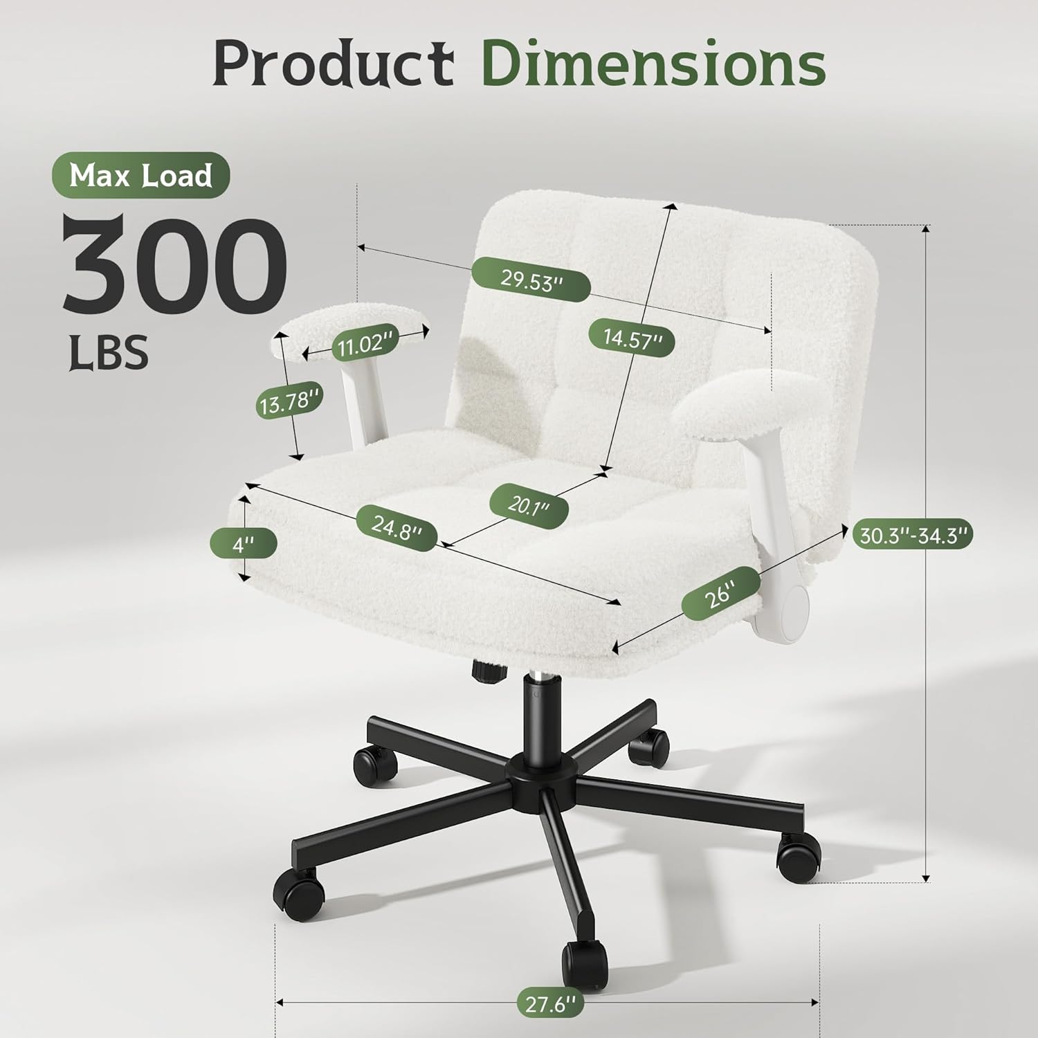 DurayLoly Criss Cross Chair with Wheels, Office Chair with Flip-up Armrests, Vanity Chair for Bedroom, Home Office, Apartment, Plush Fabric, White