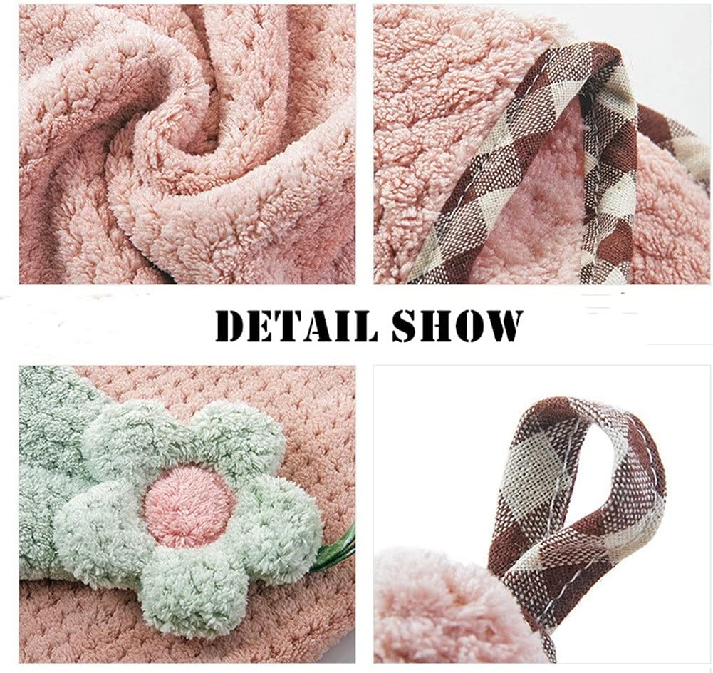 Hangable Coral Fleece Absorbent Flower Soft Hand Towels Kitchen Bathroom Cleaning Towels Non-linting 2pcs(Gray)