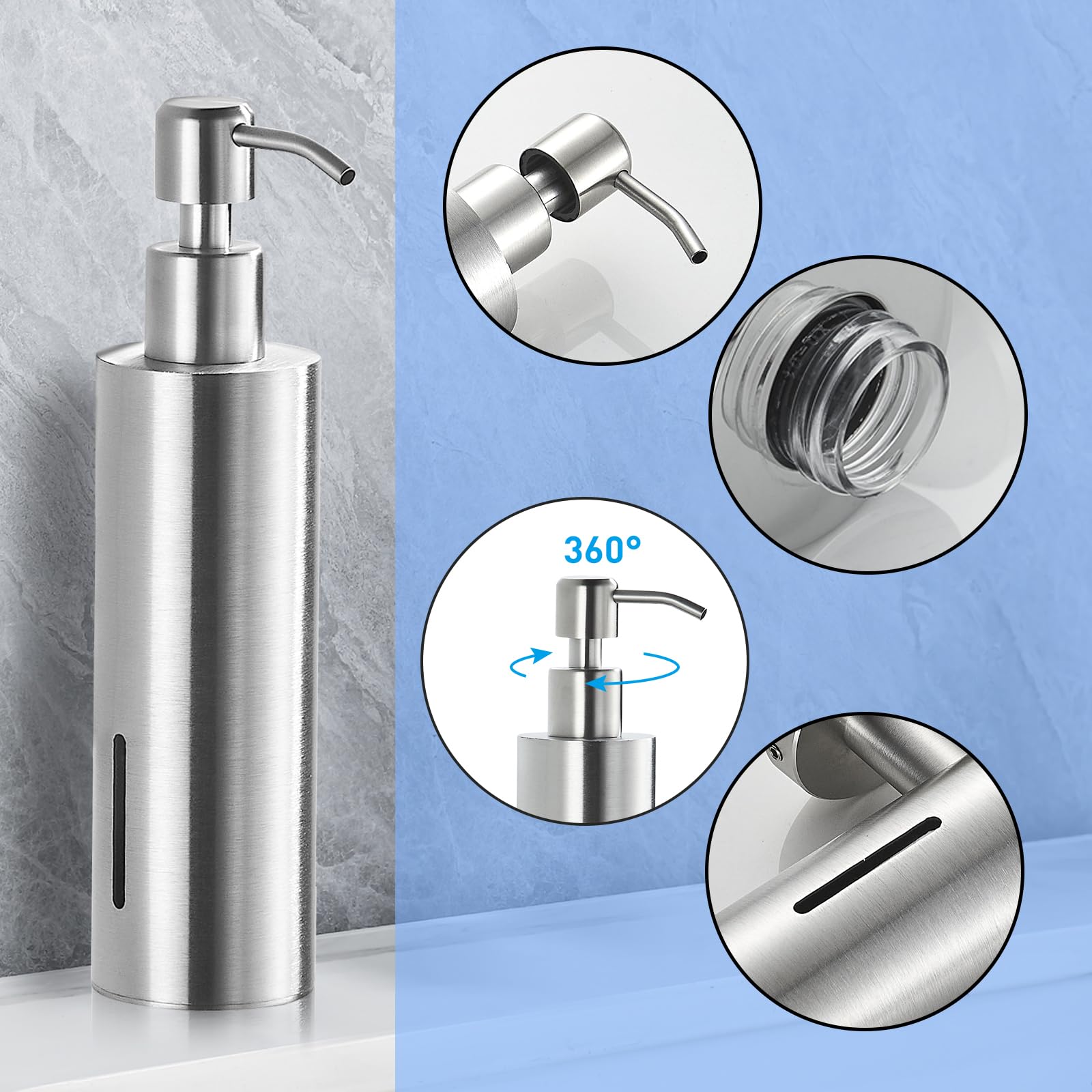 Seifenspender, Wandmontage, Edelstahl, für Badezimmer, gebürstetes Nickel