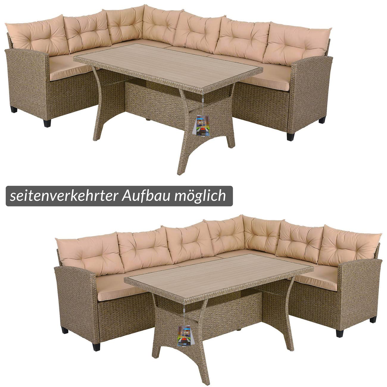 Casaria Salon de Jardin en polyrotin Gris 6 Personnes Mobilier de Jardin avec Coussins Meuble Extérieur Mobilier de Terrasse Patio