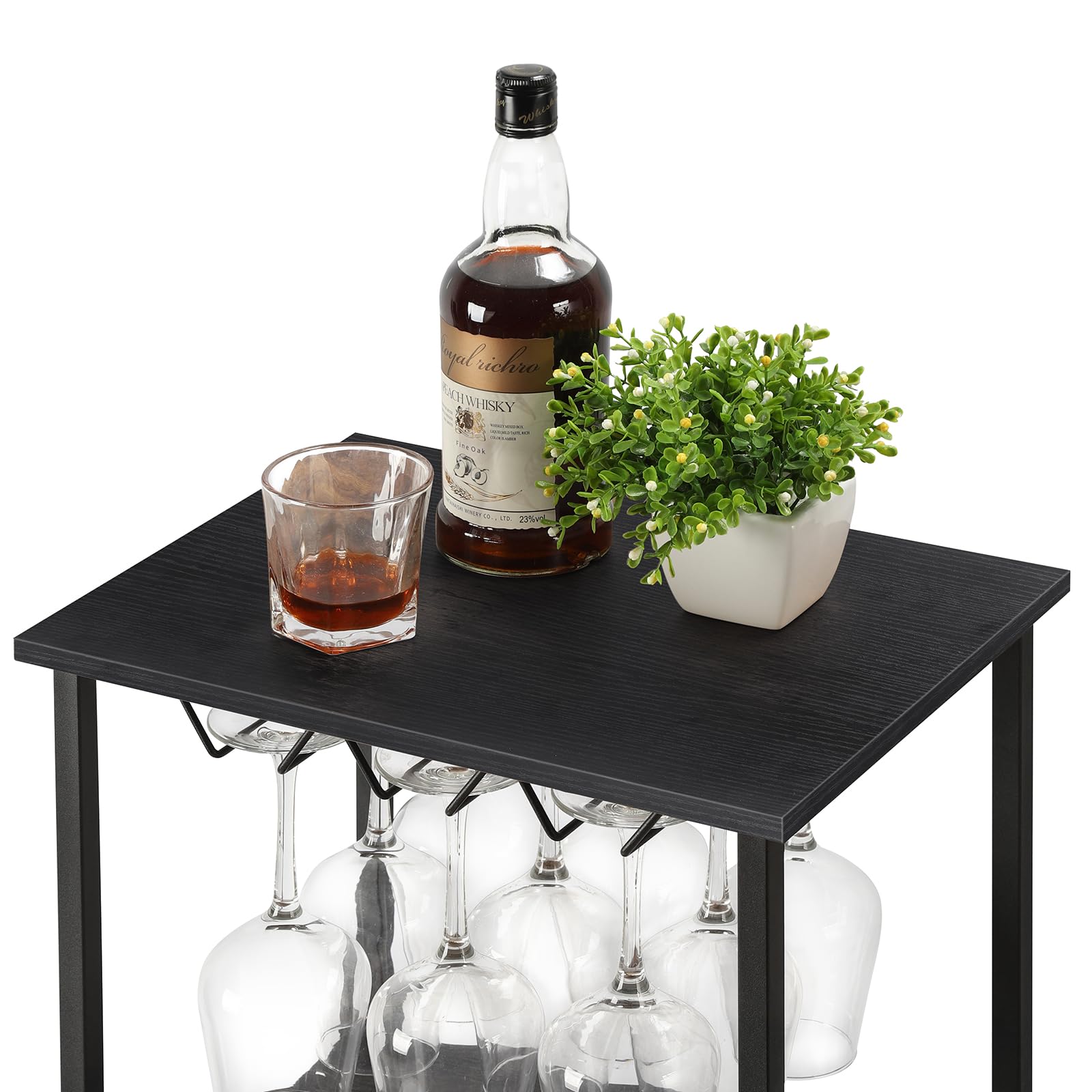 smusei Weinregal Schmal 4-Stufig Wine Rack Freistehend Weinregal Metall Vintage Flaschenregal Fasst 9 Weingläser 8 Weinflaschen Weinständer 80x40x30CM für Küche Bar Weinkeller (Schwarz)