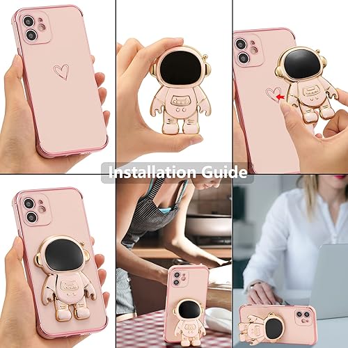 Miniatura 6 de RALEAVO Funda para iPhone 11, bonita funda de astronauta 6D con función atril, cubierta de lujo enchapado en lujo, ajuste delgado, TPU suave, a