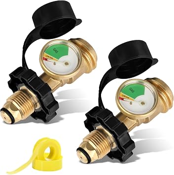 100 lb Propane Tank Adapter with Gauge,Solid Brass Propane Tank Gauge 2 PCS | Propane Gauge for 100 lb Propane Tank, POL to QCC1/Type 1 Converter,Propane Gauge Level Indicator, Old to New Connection Type