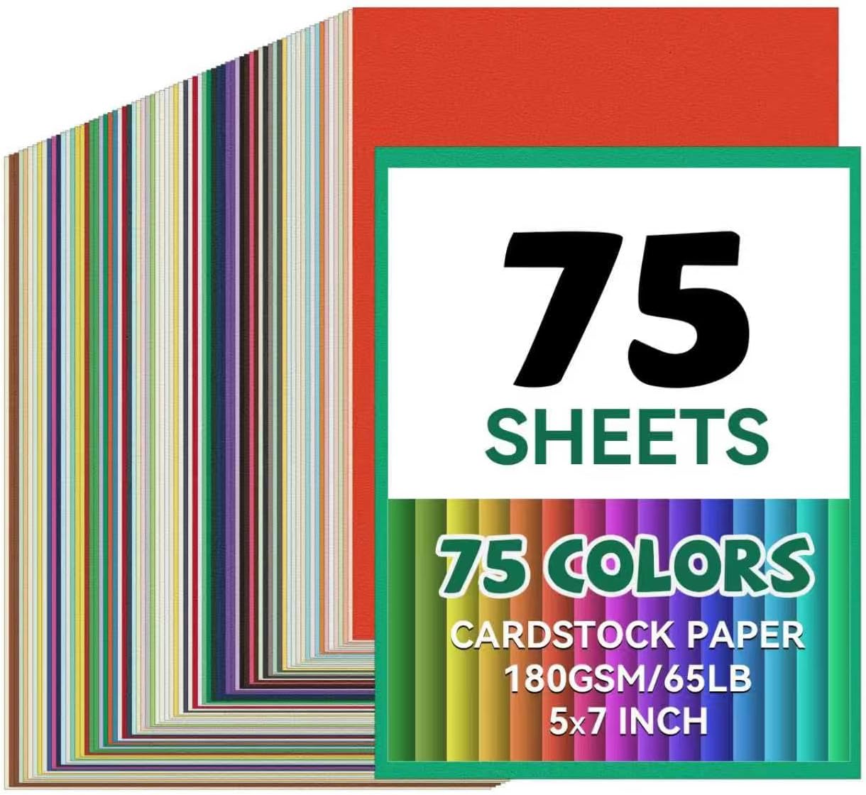 75 Sheets 5 x 7 Colored Cardstock,Assorted Colored Cardstock 75 Colors 180GSM/65LB Multicolor Construction Paper for Party Decorations,DIY Crafts, School Supplies. (75, 5X7in)