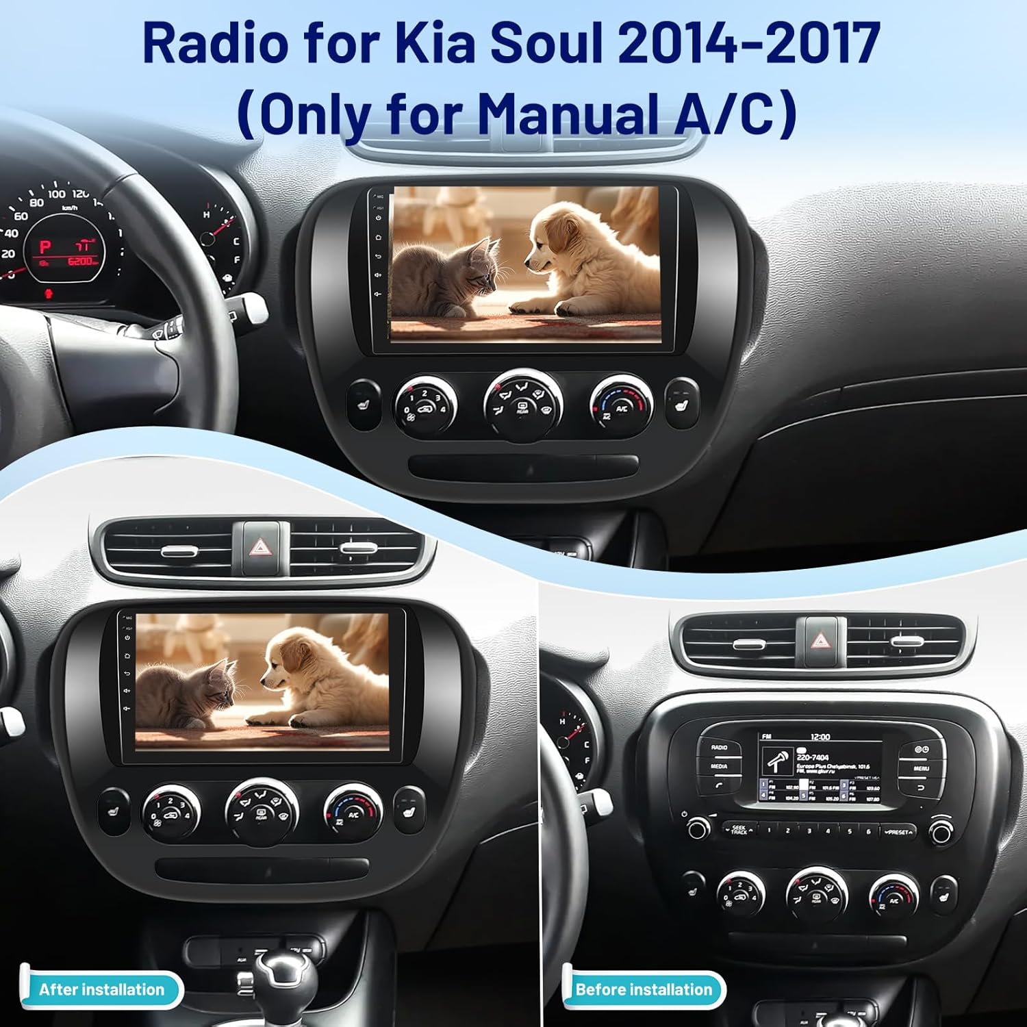 [4+64] Volxcereo Car Radio for Radio for Kia Soul 2014 2015 2016 2017 (Manual A/C), 9 inch Android Touchscreen Stereo with Carplay, Android Auto, GPS, WiFi, Bluetooth, SWC, DSP, FM/RDS