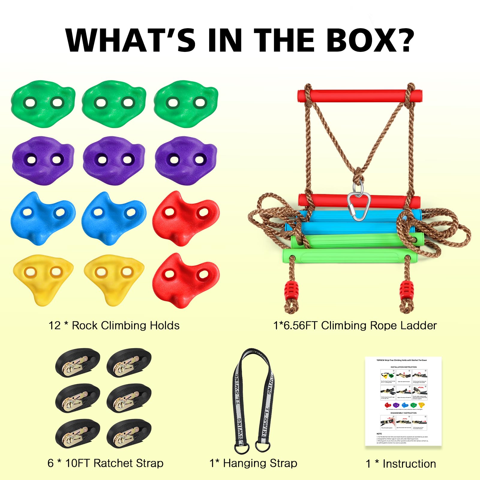 TOPNEW 12 soportes de escalada de árboles Ninja para trepador de árboles, kit de escalada de árboles con escalera de cuerda de 6.6 pies para entrenamiento al aire libre de la carrera de obstáculos
