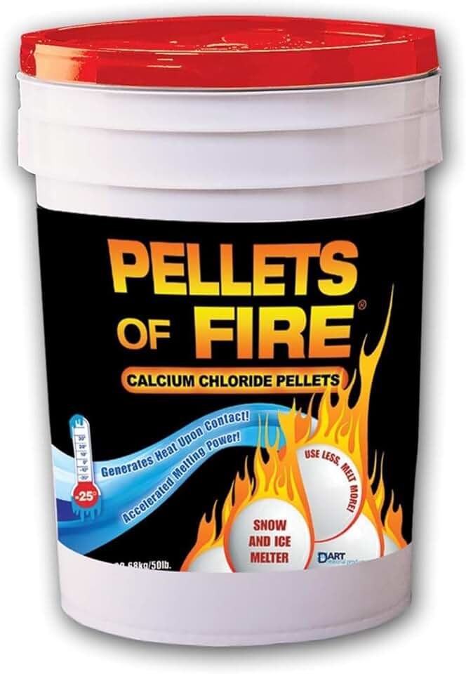 Snow Joe Pellets of Fire Ice Melter, Heat-Generating Calcium Chloride Pellets, 50 Lbs - Fast-Acting Deicer and Remover for Concrete, Driveway, Sidewalk, and Outdoor Spaces, Pellets of Fire