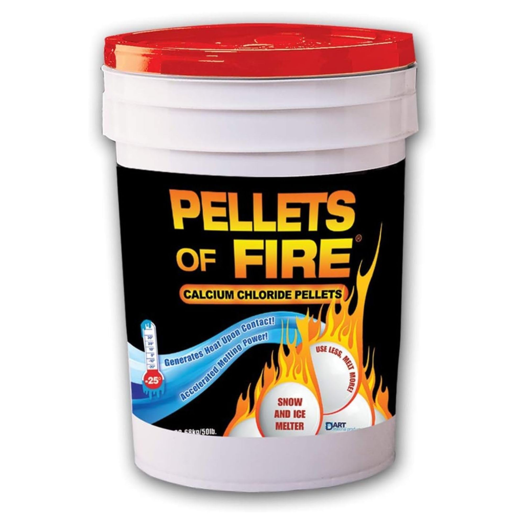 snow joe pellets of fire ice melter, heat-generating calcium chloride pellets, 50 lbs - fast-acting deicer and remover for concrete, driveway, sidewalk, and outdoor spaces, pellets of fire