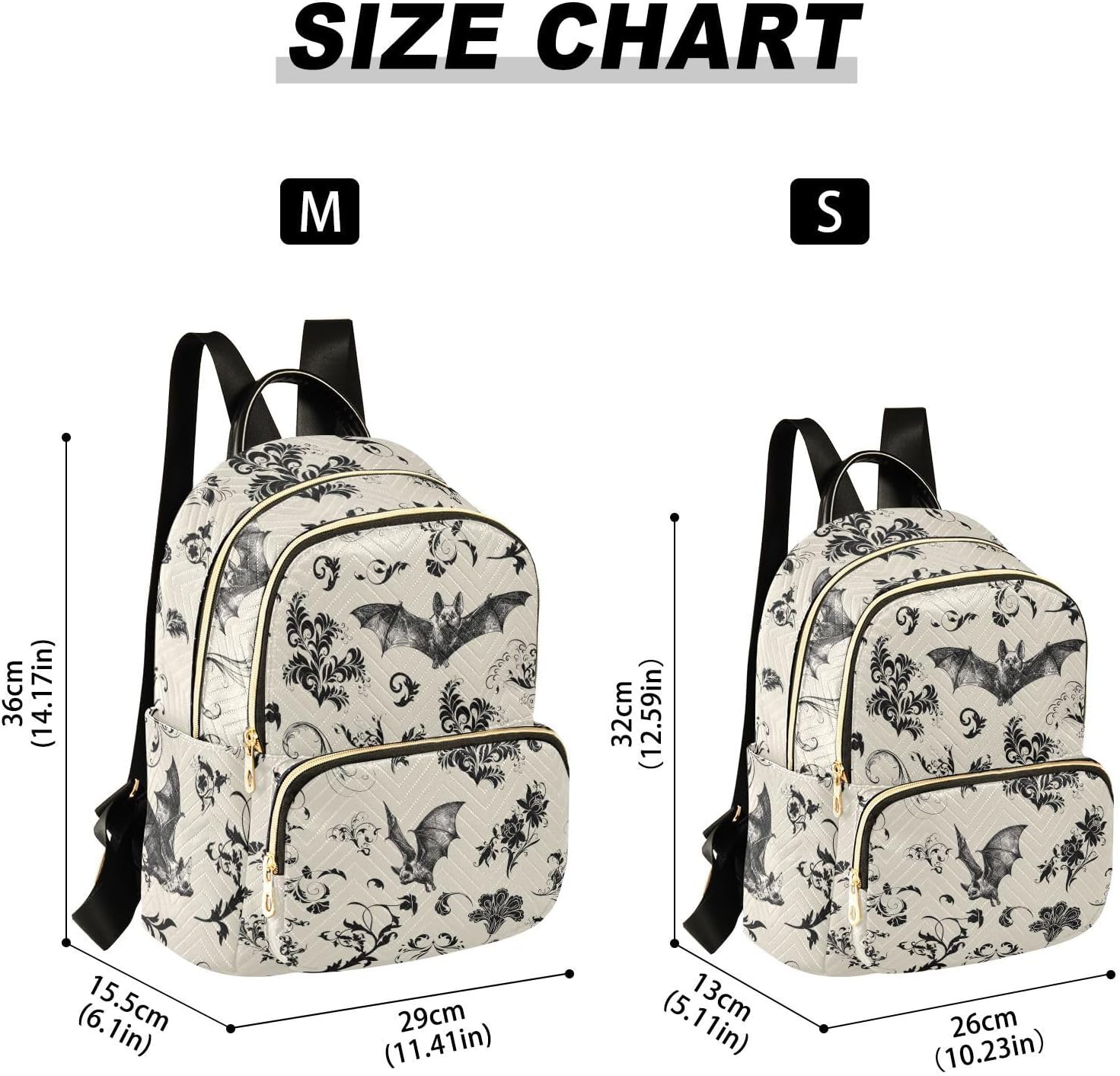 ZAZYXTJ Gothic Bat Backpack Purse for Women Quilted Mini Fashion Backpacks Lightweight Travel Casual Backpack S