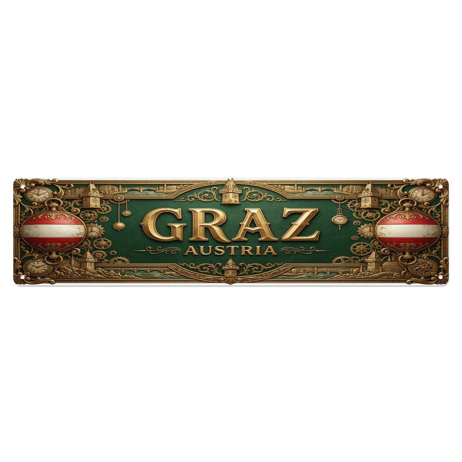 Vintage Graz Austria Flag Pattern Metal Tin Sign