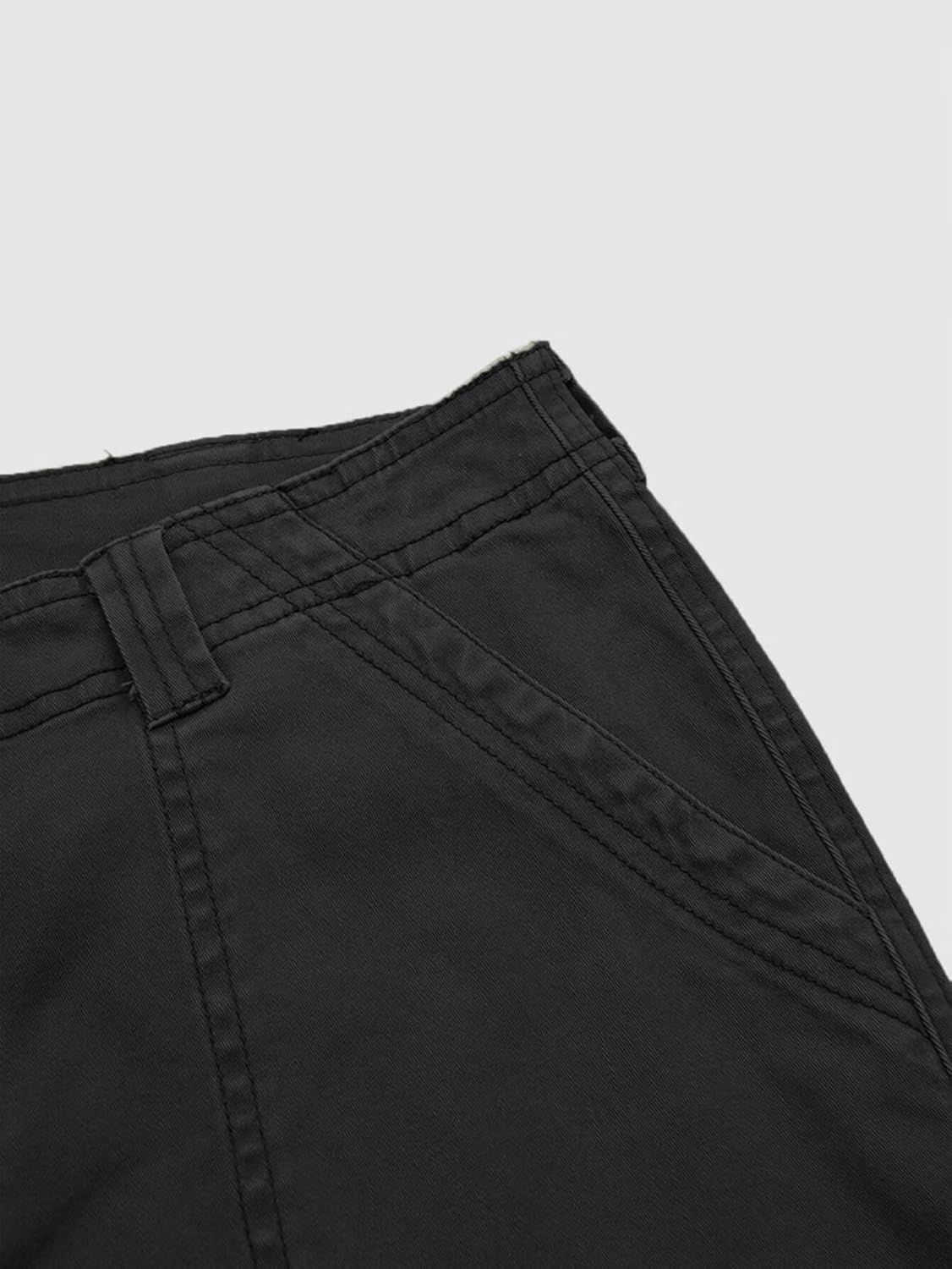 Flamingals Wide Straight Leg Cargo Pants for Women Mid Waist High Stretchy Vintage Solid Multi Flap Pocket Long Work Pants