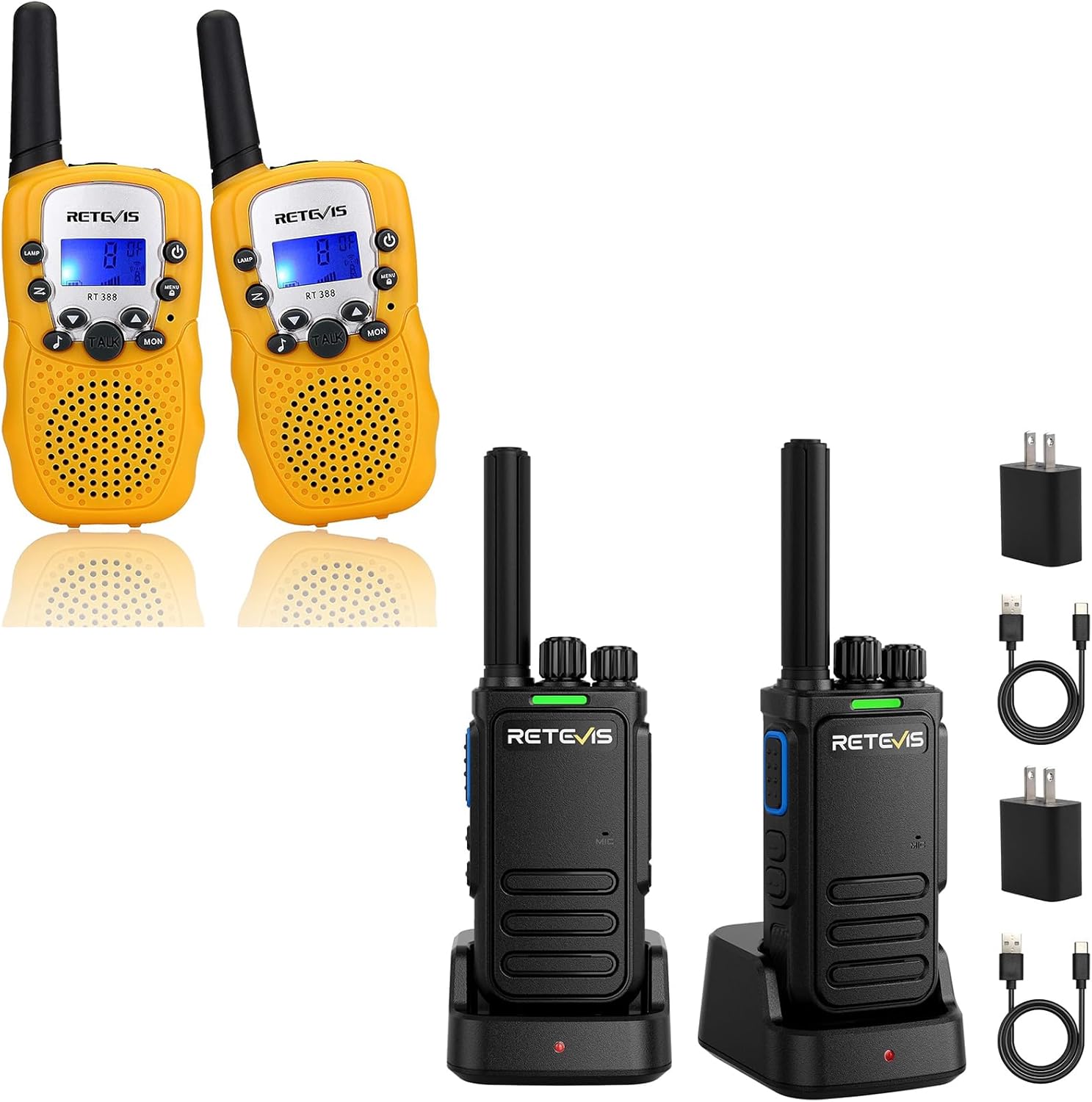 Retevis RT388 Walkie Talkies 1 Pair and MateTalk B4 Walkie Talkie 2 Pack, Toys Gifts for 6-12 Year Old Girls Boys, Mini Toy Walkie Talkie, Christmas Birthday Gifts Outdoor Camping Family