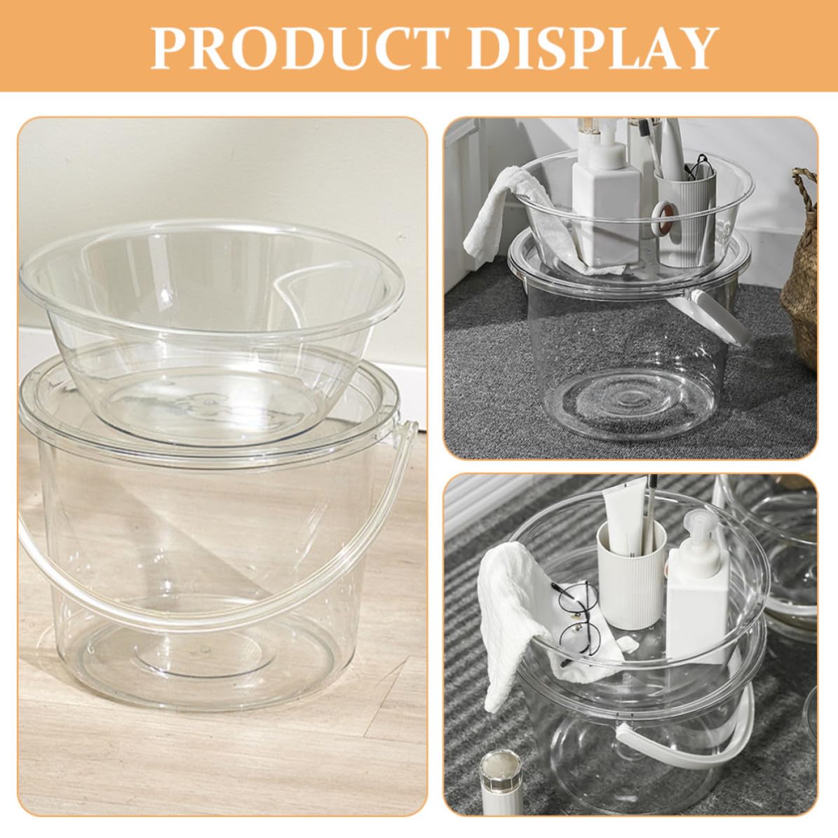 Alasum Cubo Resistente y Portátil Tapa y Asa y Transparente para para Limpieza y Lavado Multifuncional Adecuado para Baño y Uso Doméstico Multifuncional Baño Uso Doméstico