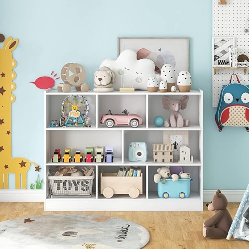 Miniatura 2 de Organizador de almacenamiento de juguetes, estantería infantil de 3 niveles, estantería para niños de 8 cubos, armarios y estantes, organizadores de