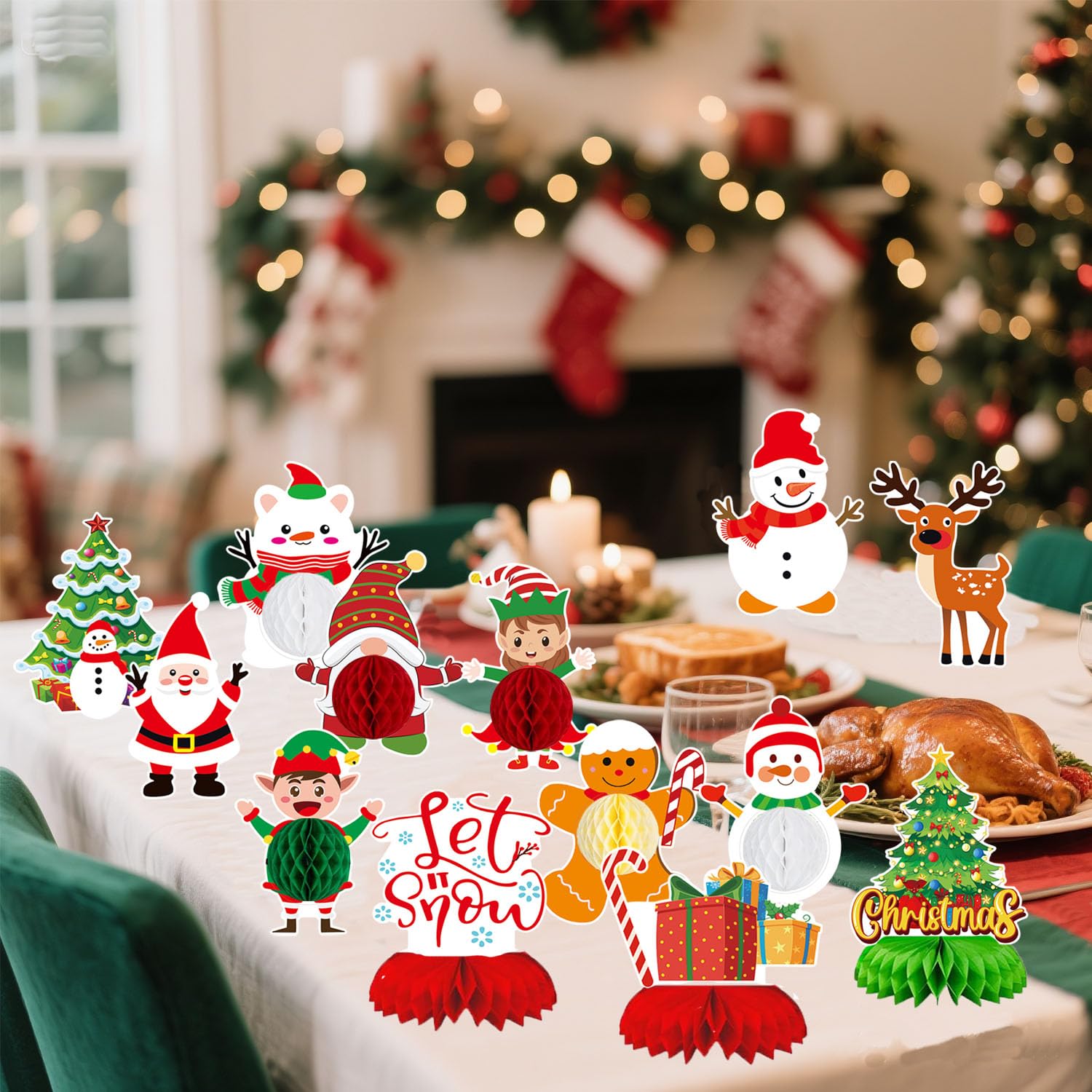 13 centrotavola natalizi per tavoli, decorazioni per la tavola per feste di Natale, per interni, centrotavola in carta a nido d'ape, decorazioni per centrotavola per le vacanze