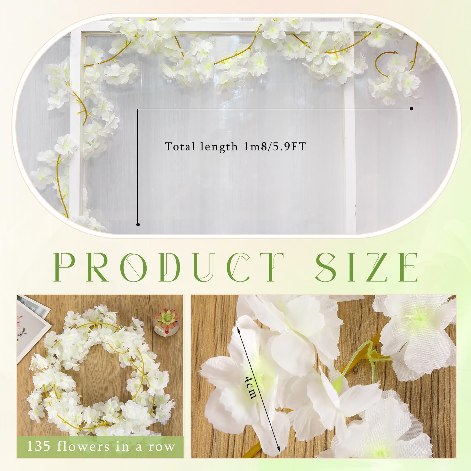 Guirnalda de Flores de Cerezo Artificiales de 29 m, Paquete de 16, Ideal para Colgar en la habitación, para Decorar el Dormitorio, la Fiesta, la Boda, la Primavera y el hogar (Blanco).