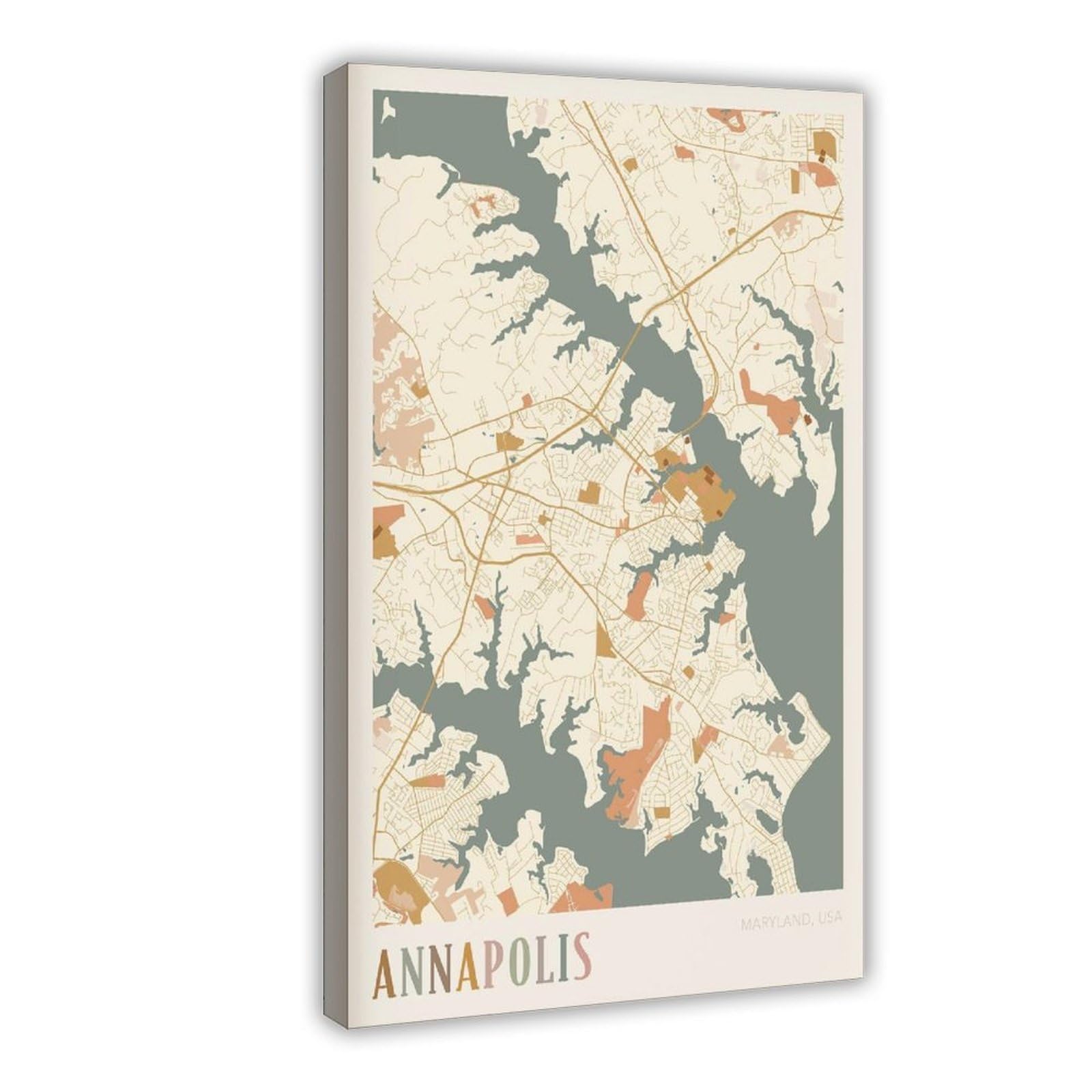 HEYANM Annapolis Map Poster Annapolis Print Poster Wall Art Maryland Travel Gift Boho Decor Canvas Poster Wall Art Paintings for Living Room Bedroom Decoration Frame 20x30inch