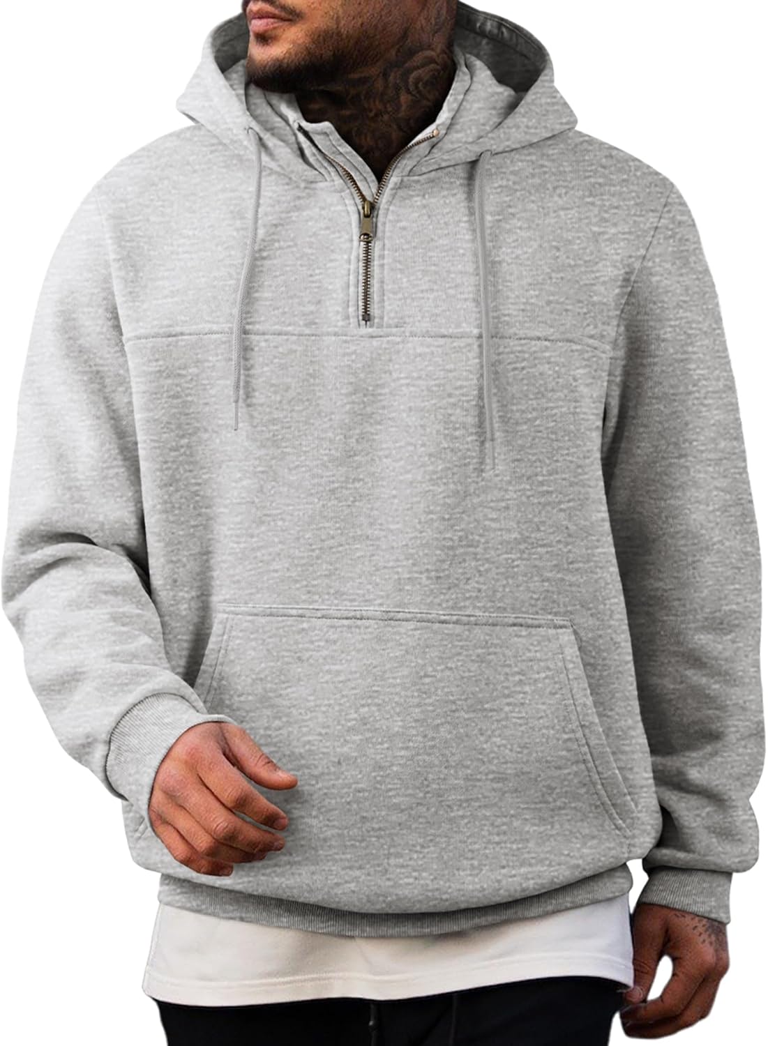 JMIERR Mens Casual Cotton Hoodies Drawstring Quarter Zip Pullover Sweatshirts