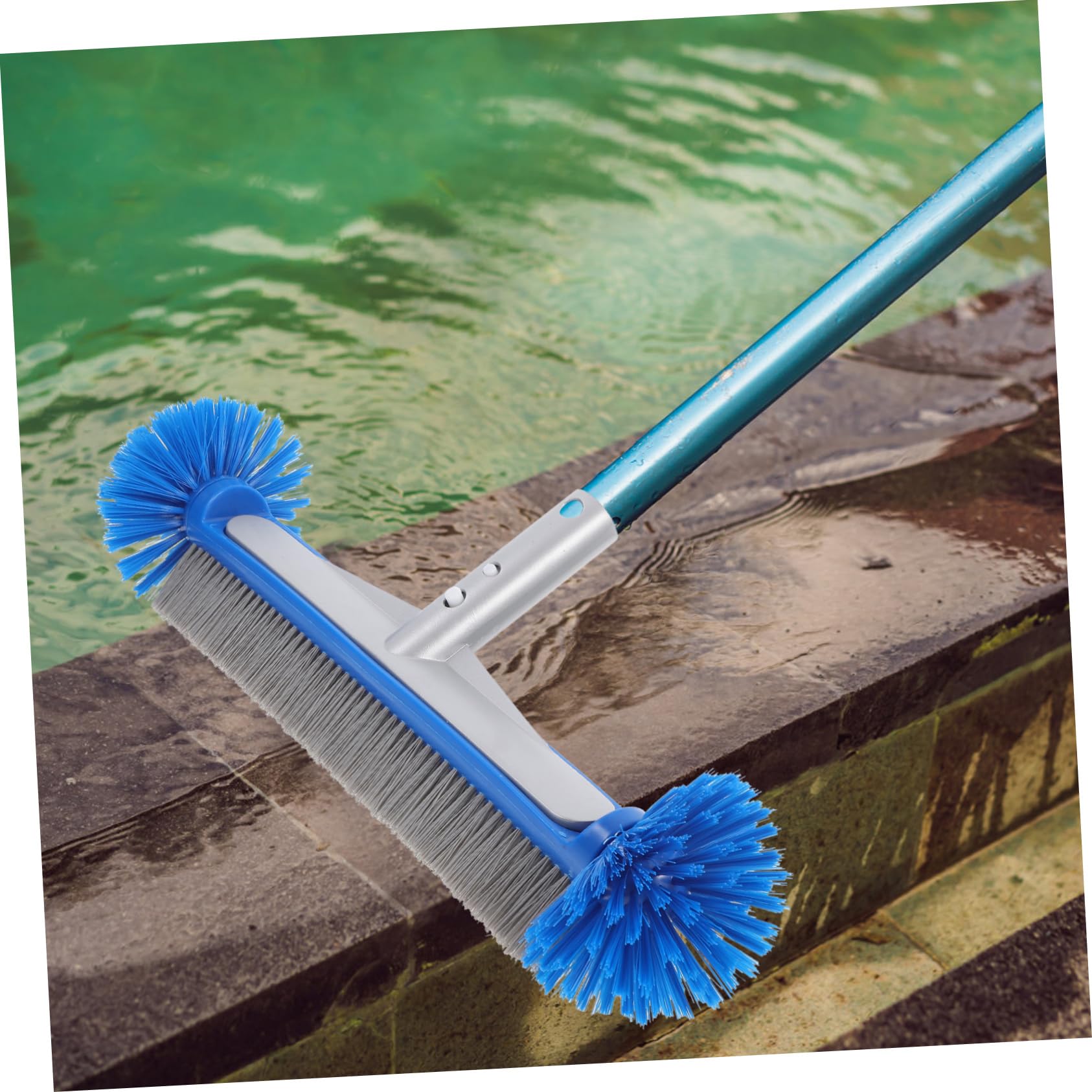 iplusmile Brosse de Piscine Robuste en Nylon et Aluminium avec Manche Ergonomique pour Nettoyage des Murs de Piscine et Camping