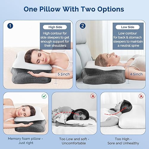 Miniatura 2 de Almohada cervical para el cuello, almohada ergonómica para dormir de lado para soporte del cuello, almohadas refrescantes de espuma viscoelástica