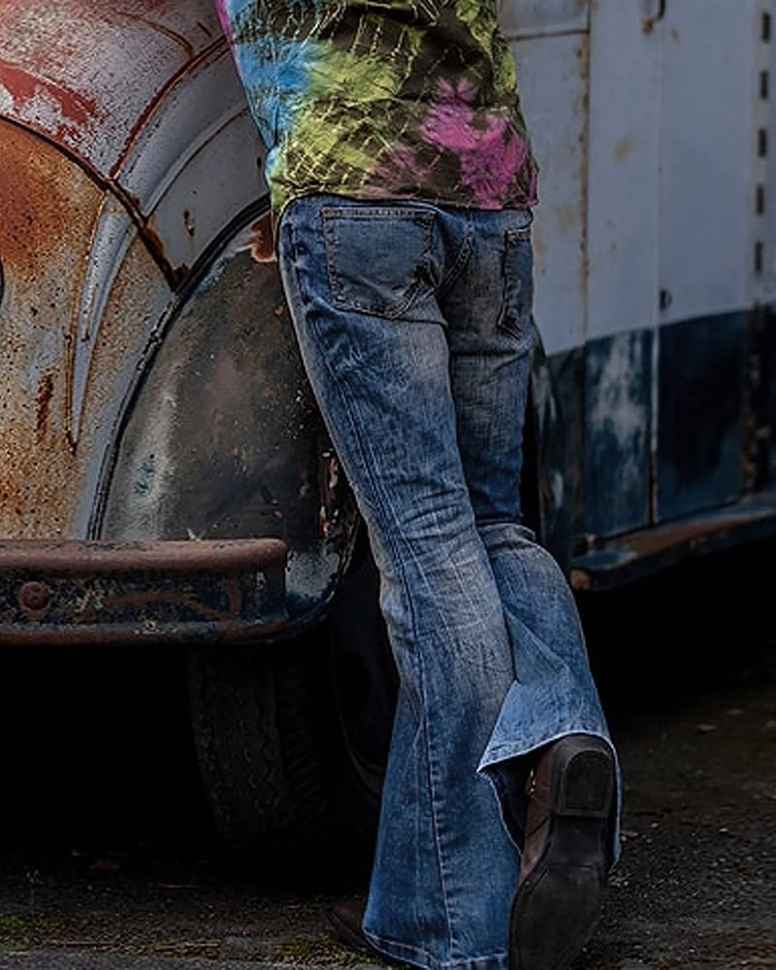 Mens Relaxed Fit Classic Stretch Bell Bottom Jeans product thumbnail 5