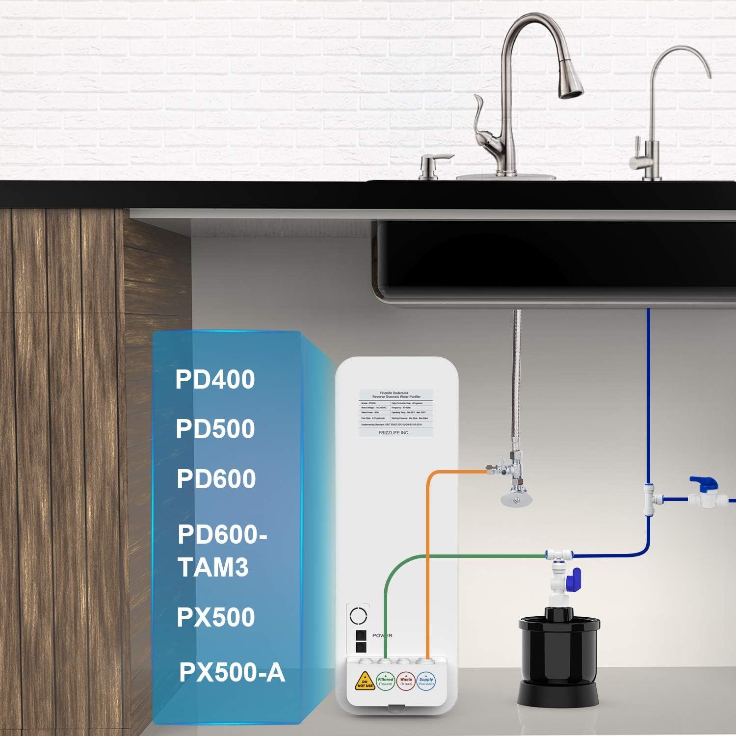 List of compatible Frizzlife RO system models for the MWT3 Mini Water Tank.