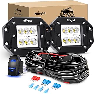 Nilight LED Light Bar 2PCS 18W Flush Mount Flood Led Off Road Lights 12V 5Pin Rocker Switch LED Light Bar Wiring Harness Kit, 2 Years Warranty, Model: ZH075