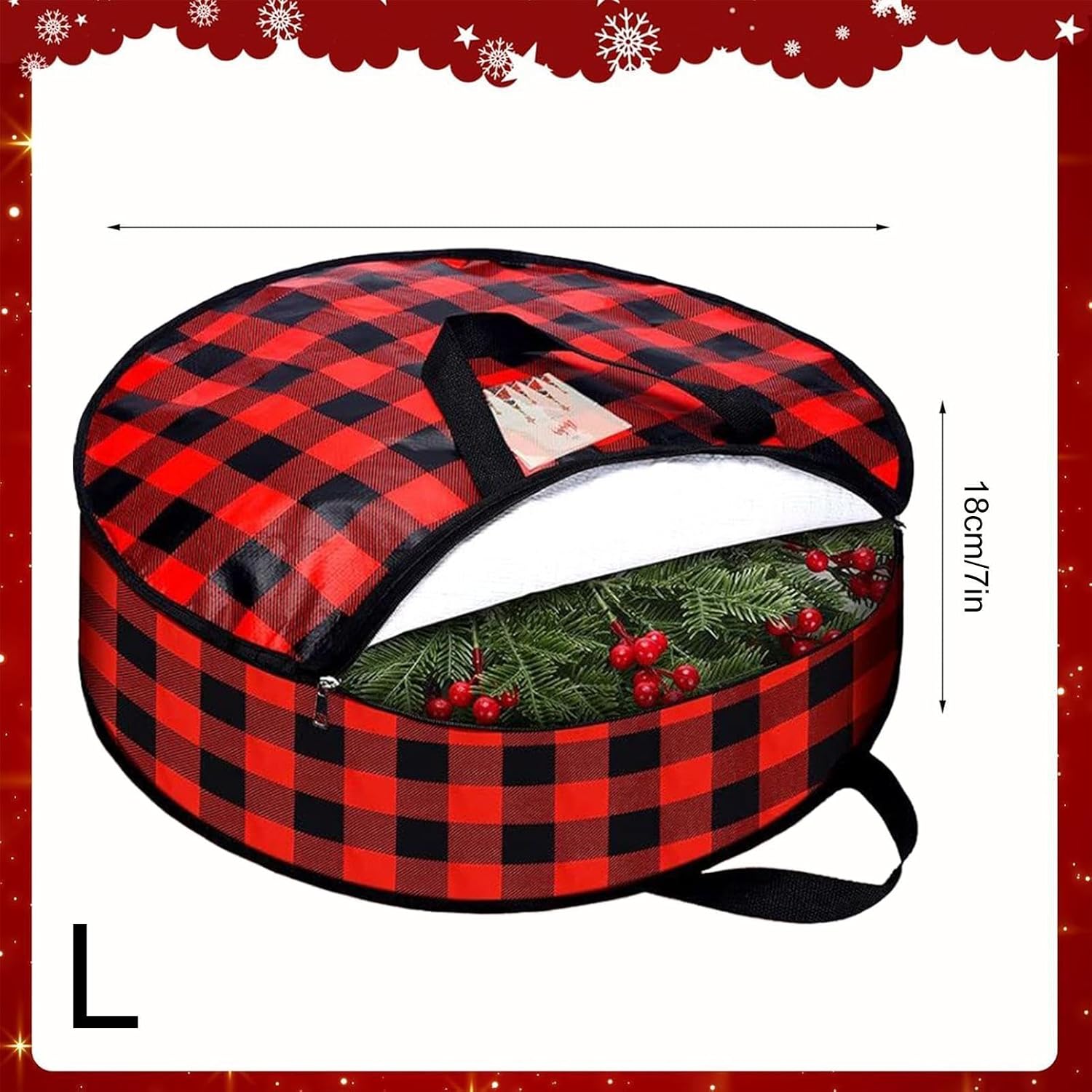 Wreath Storage | 2 Pieces Plaid Organizer,Zippered Wreath Containesr with Handle,for Garage Closet