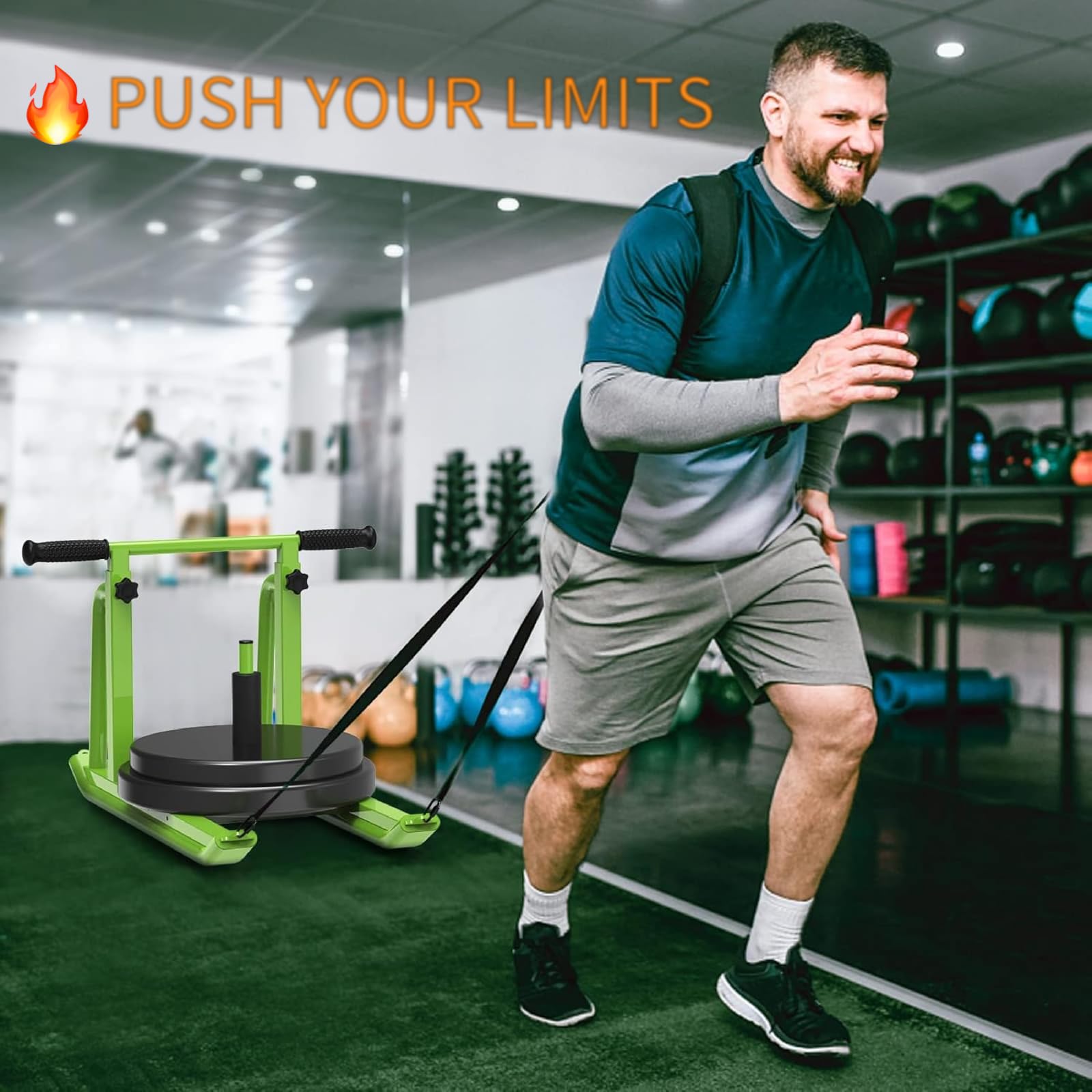 Kipika Trineos de peso para entrenamiento, trineo de fútbol de empuje y tirar, mango de altura ajustable, marco de acero resistente, taladros para velocidad de carrera, fuerza, diseñado para discos de