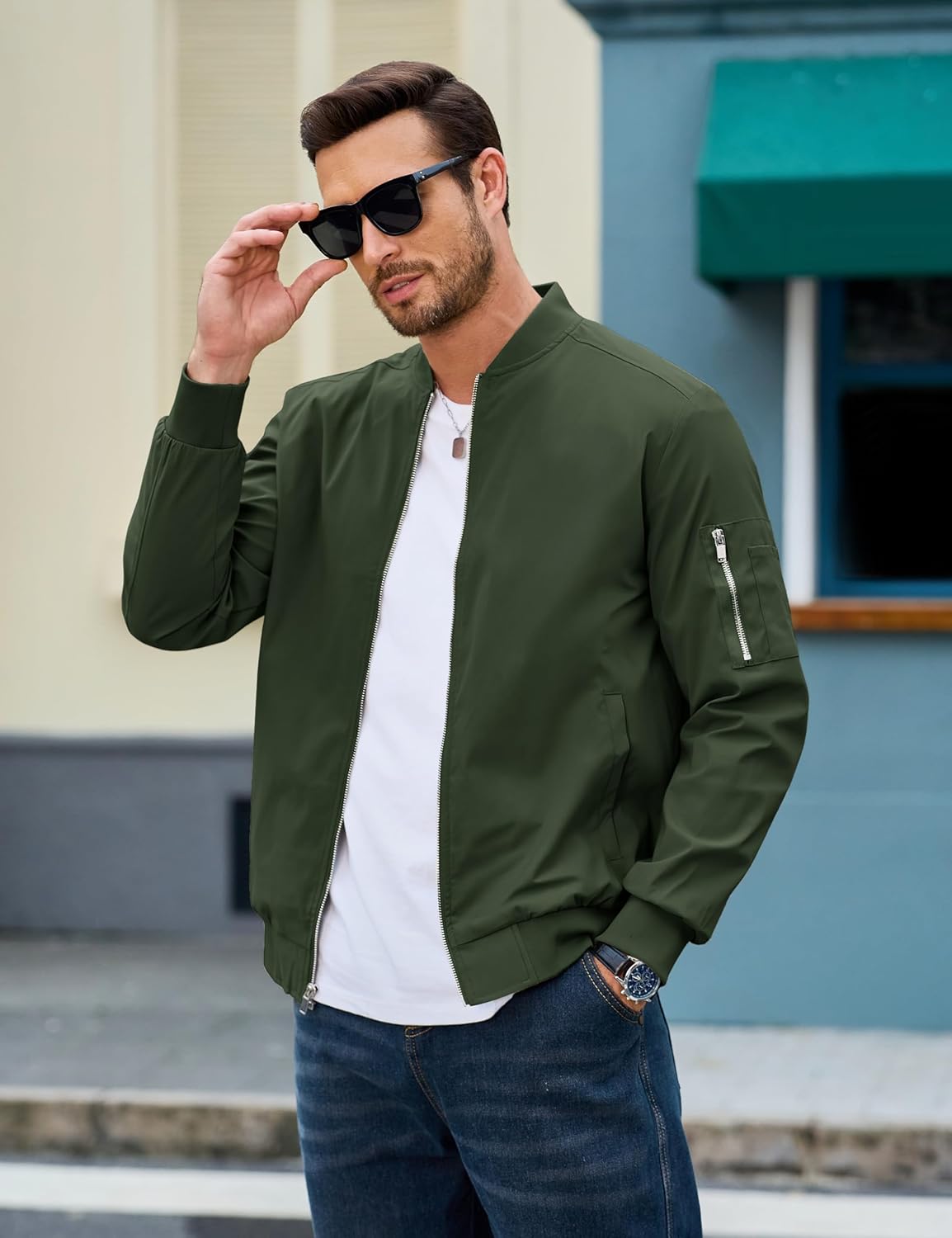 MAGCOMSEN Men's Jacket Lightweight Windbreaker Bomber Jacket Windproof Casual Jacket Zip Up Coats Outwear with 5 Pockets - Image 2