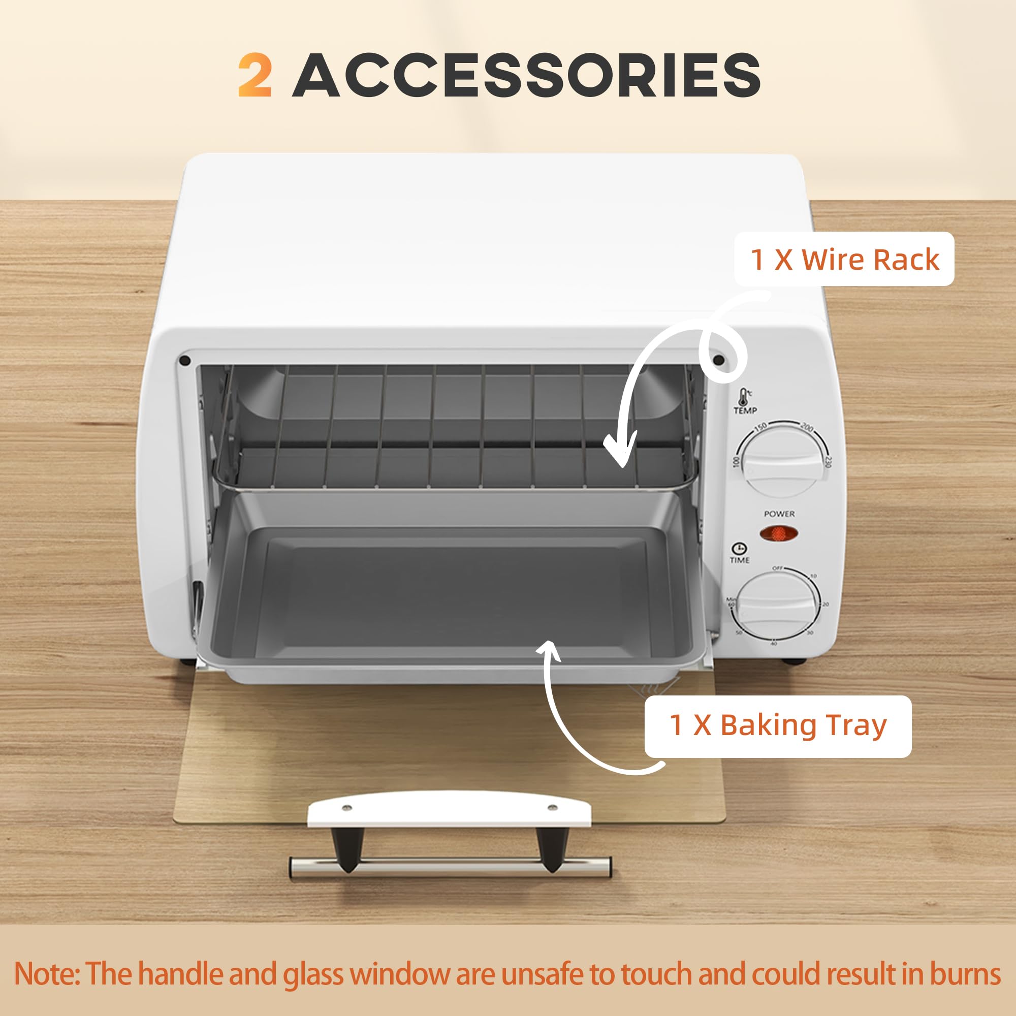 HOMCOM Forno elettrico da tavolo 10 litri 750W Piccolo forno elettrico con temperatura fino a 230 ℃ Timer 60 minuti Vassoio e cestello 36,5x26x22 cm Bianco