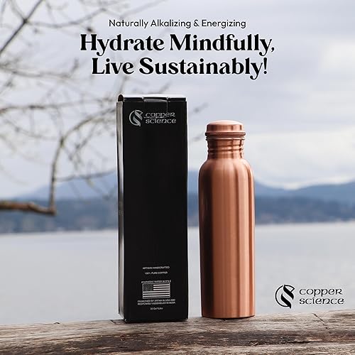 Miniatura 5 de Botella de agua de cobre puro, 34 onzas (33.8 fl oz), diseño de acabado suave hecho a mano, a prueba de fugas, recipiente de cobre 100% puro para