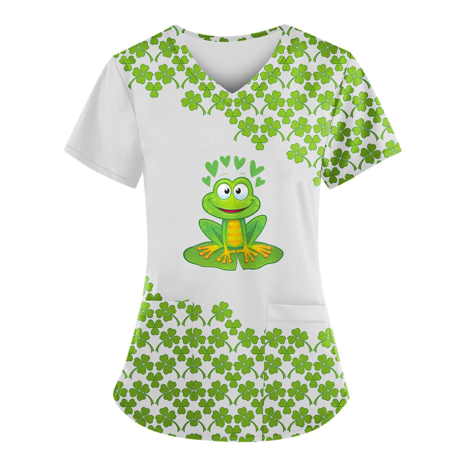 Women's Hide Belly St. Patrick's Day Printed T Shirt Temperament V Neck Tops 2023 Summer Short Sleeve Blouses