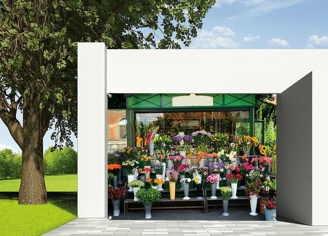 7x8ft Prettier Flower Shop Garage Door Decor Floral Bouquet Design Showcase Green Vintage Store Garage Door Cover for Spring Weddings Artistic Home Parties Garage Door Decor