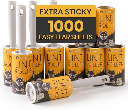 DELOMO Pet Lint Roller for Clothes – Lint Rollers for Pet Hair Extra Sticky, Mega Value Set of 1,000 Sheets (5 Rollers + 5 Refills), Dog Cat Hair Remover for Couch, Furniture, Keep Your Home Tidy