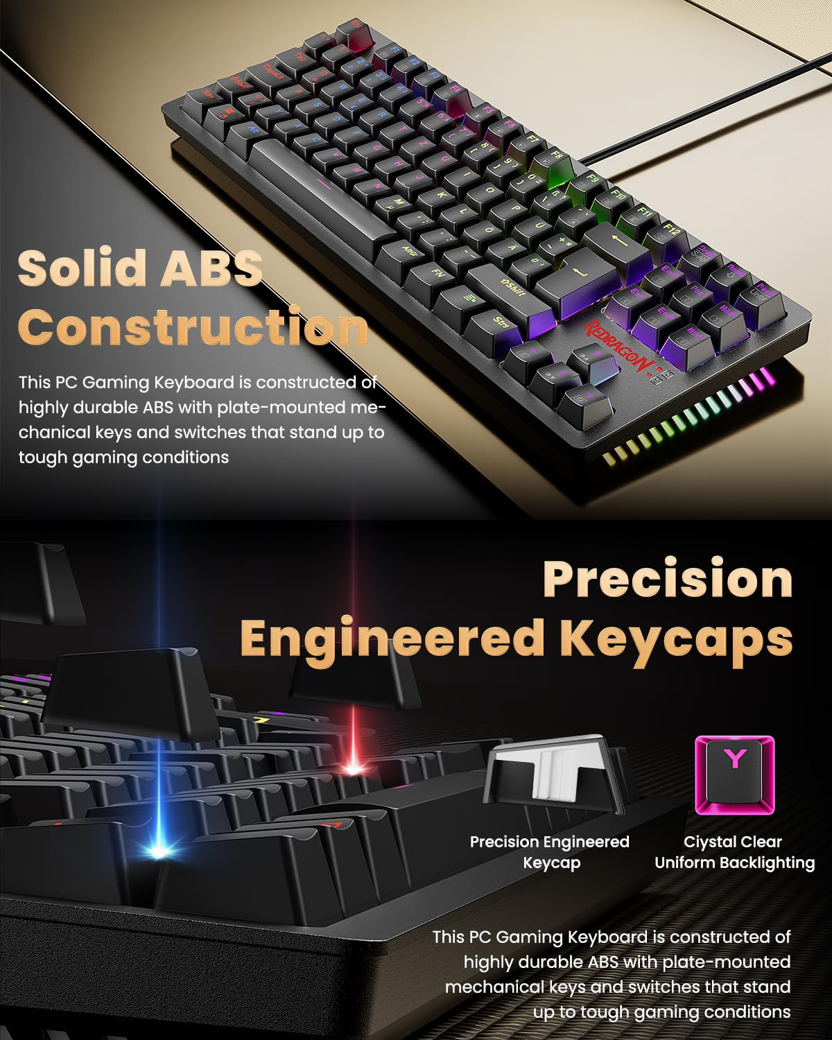 Redragon K552 Gaming Tastatur und Maus, Mauspad Combo 87 Tasten LED Hintergrundbeleuchtung Mechanische Gaming Tastatur mit Brauner Schaltern Gaming Mauspad für Windows PC Spiele - S113 DE QWERTZ
