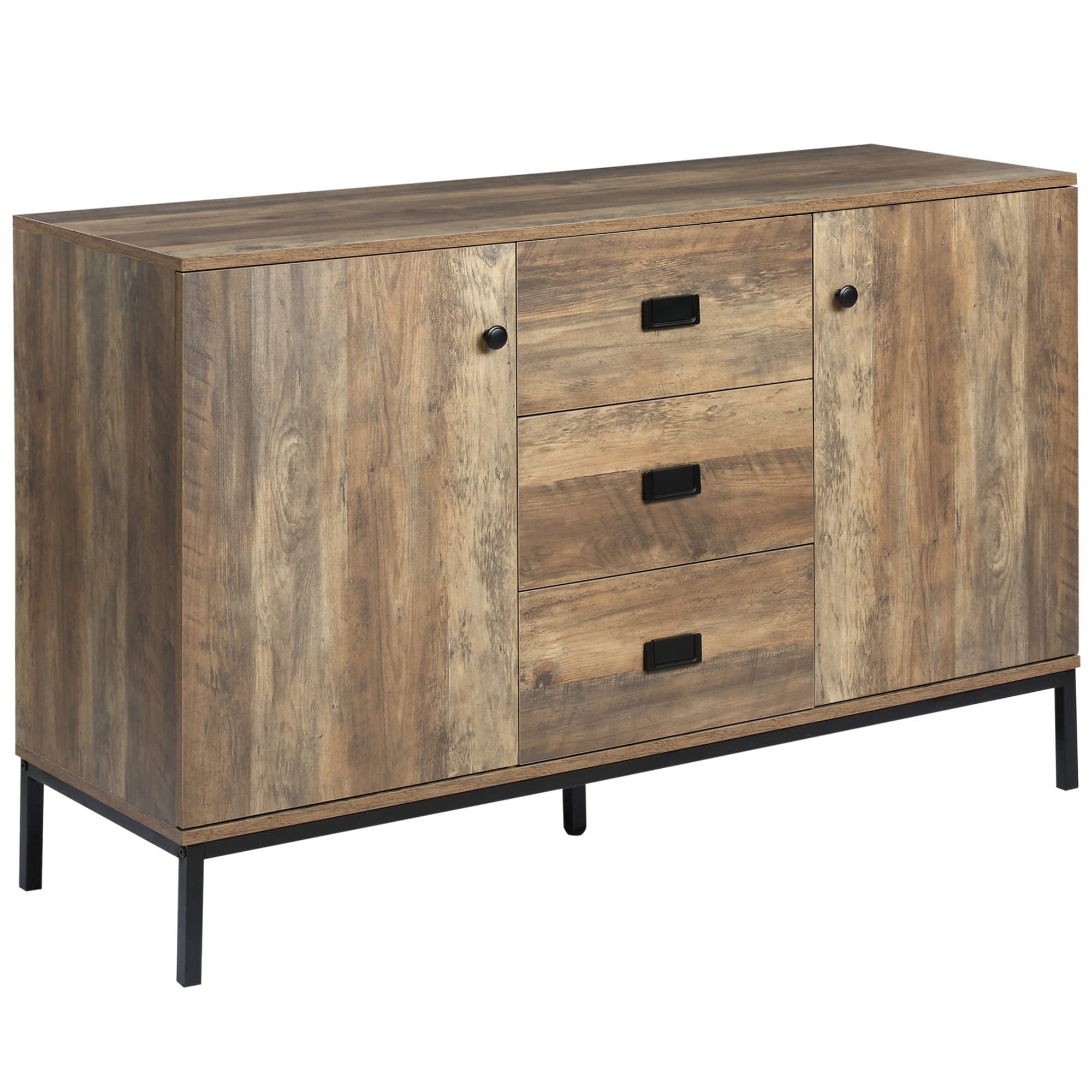 HOMCOM Sideboard Retro 2 Door 3 Drawer Distressed Brown Mango Wood Effect