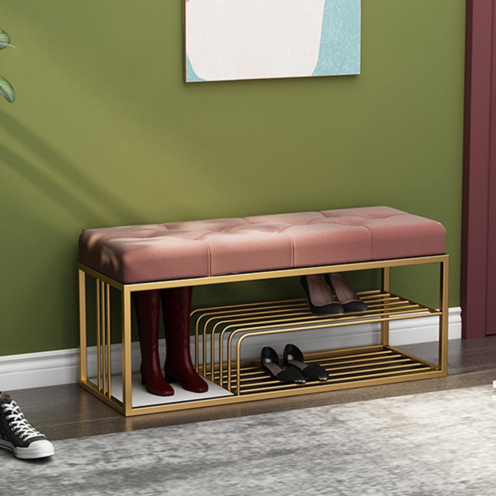 Banc de rangement multifonctionnel et étagère à chaussures avec siège rembourré pour couloir